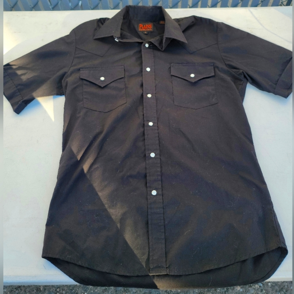 Black Western Wear Short Sleeve Button Up Shirt By Plains Size Small